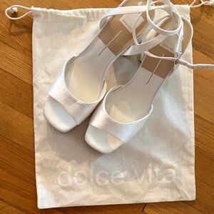 Dolce Vita Felica Heels- White Satin Block Heels NEVER WORN